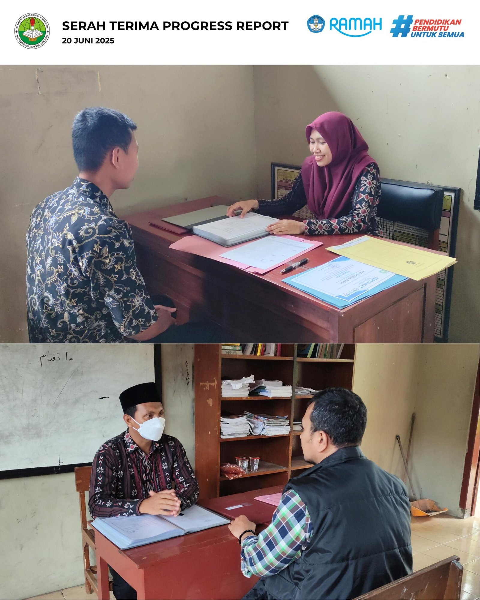 Orang tua menerima progress report SMP Bustanul Makmur semester genap